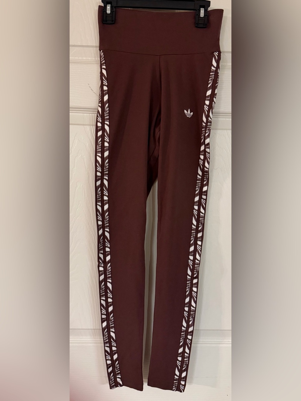 NWT Adidas Women Original Trefoil Logo 3 Stripes Tights Leggings Auburn Size XS